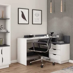 Wohnen Bürotische|Jugendzimmertische*Schreibtisch in Weiß und Anthrazit - Hugadano