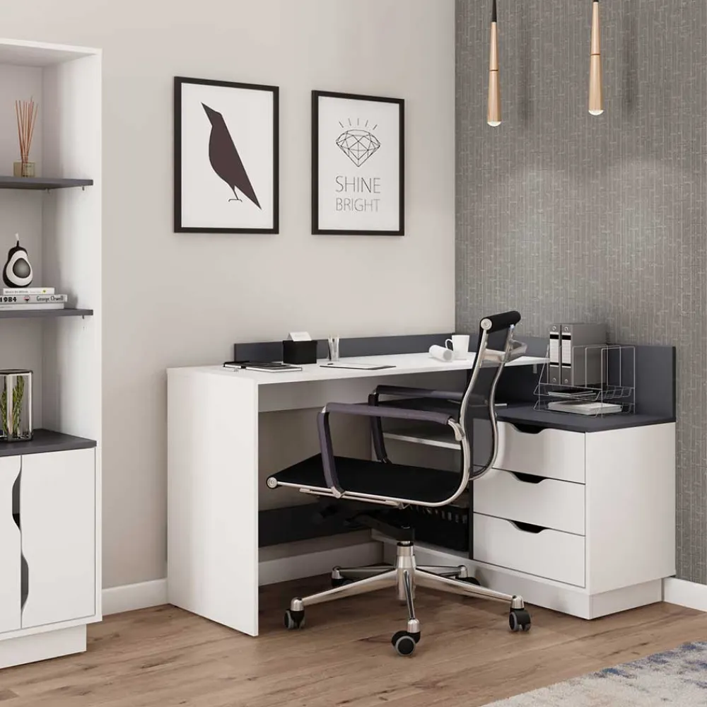 Wohnen Bürotische|Jugendzimmertische*Schreibtisch in Weiß und Anthrazit - Hugadano