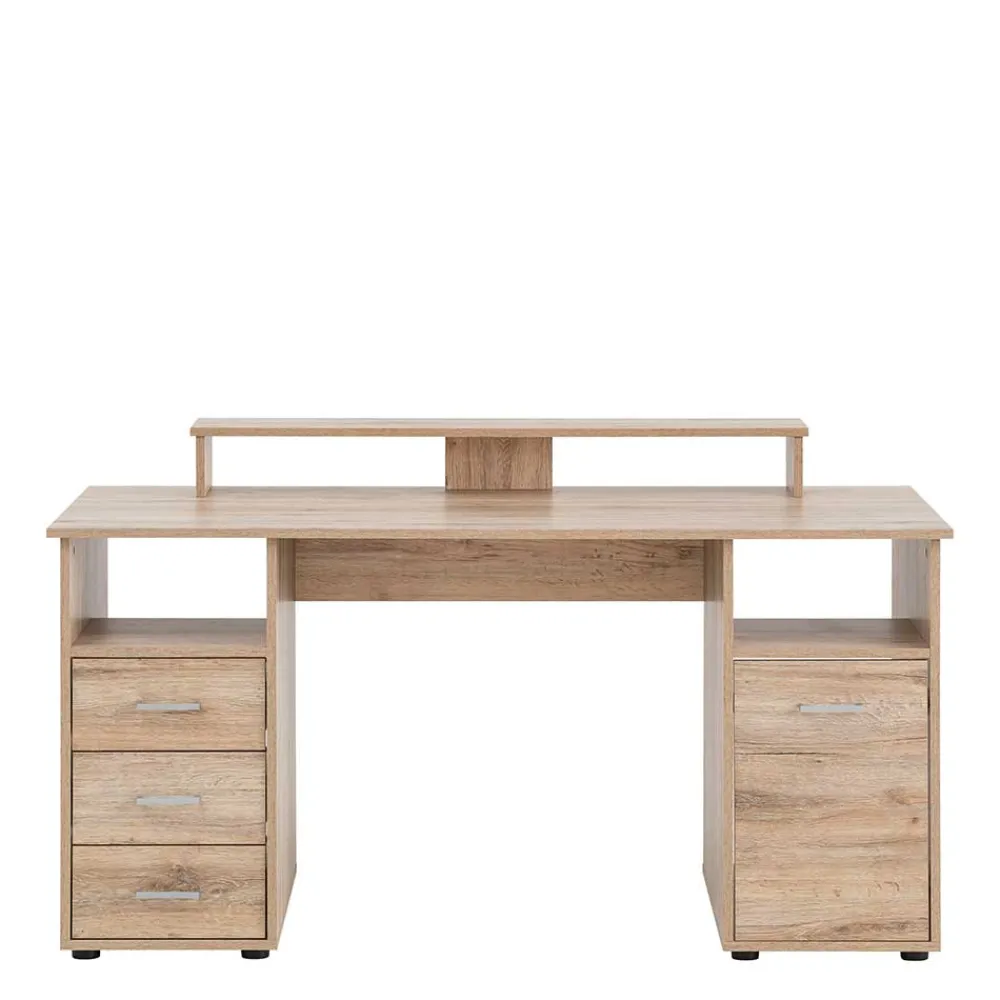 Wohnen Schreibtisch mit Aufsatz in Wildeiche Dekor - Kalizoa