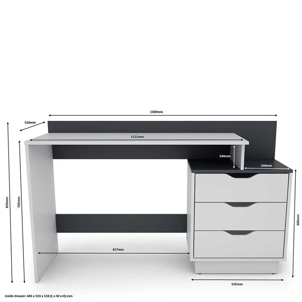 Kinder Wohnen Schreibtisch mit drei Schubladen und Aufsatz - Dotagon