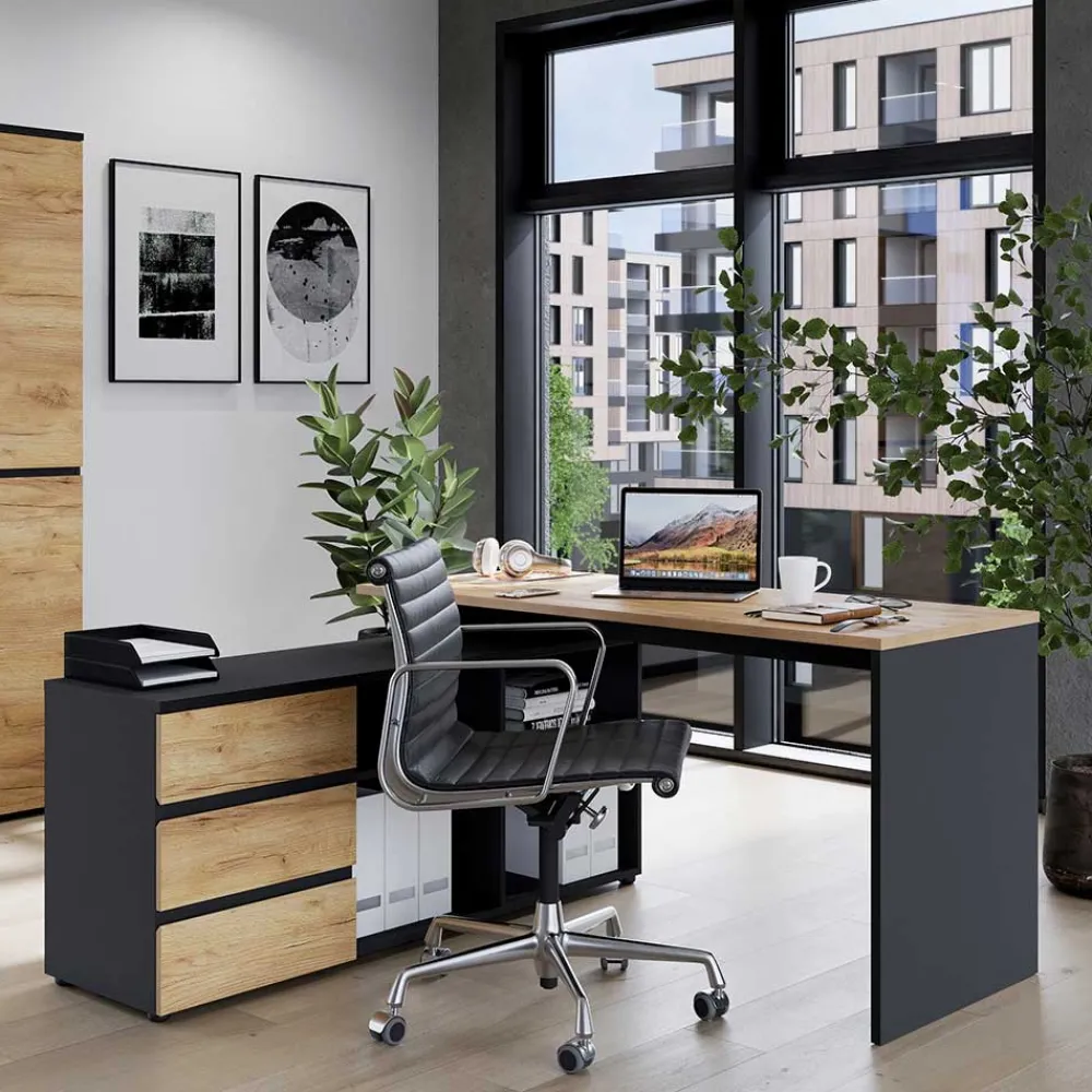 Wohnen Bürotische|Kinderschreibtische*Schreibtisch mit Regal - 4 Fächer & 3 Schubladen - Contrage