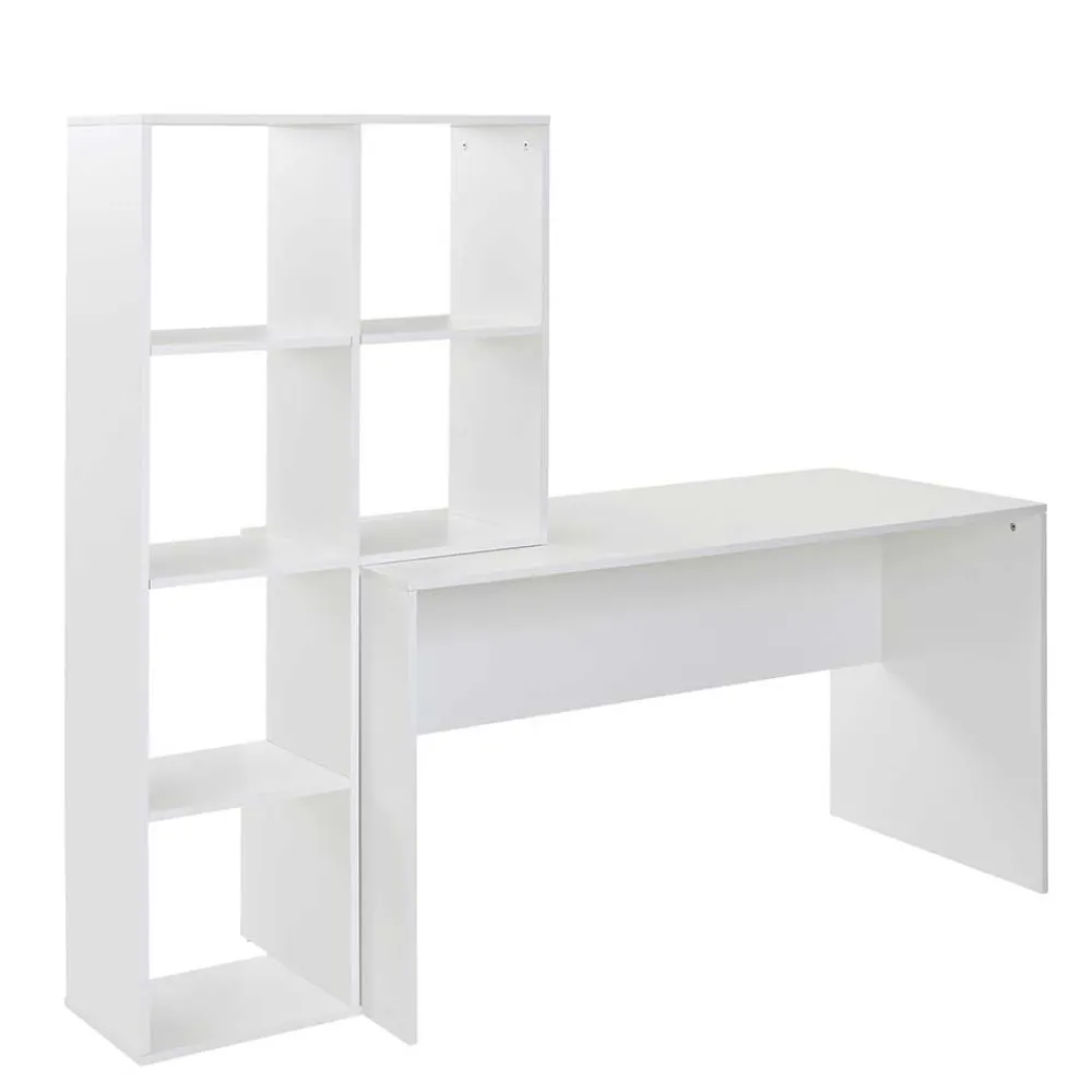 Wohnen Schreibtisch mit Regal 6 Fächer in Weiß - Intora