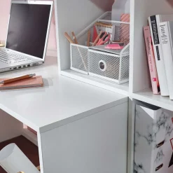 Wohnen Schreibtisch mit Regal 6 Fächer in Weiß - Intora