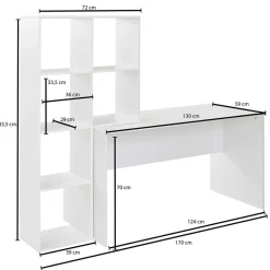 Wohnen Schreibtisch mit Regal 6 Fächer in Weiß - Intora