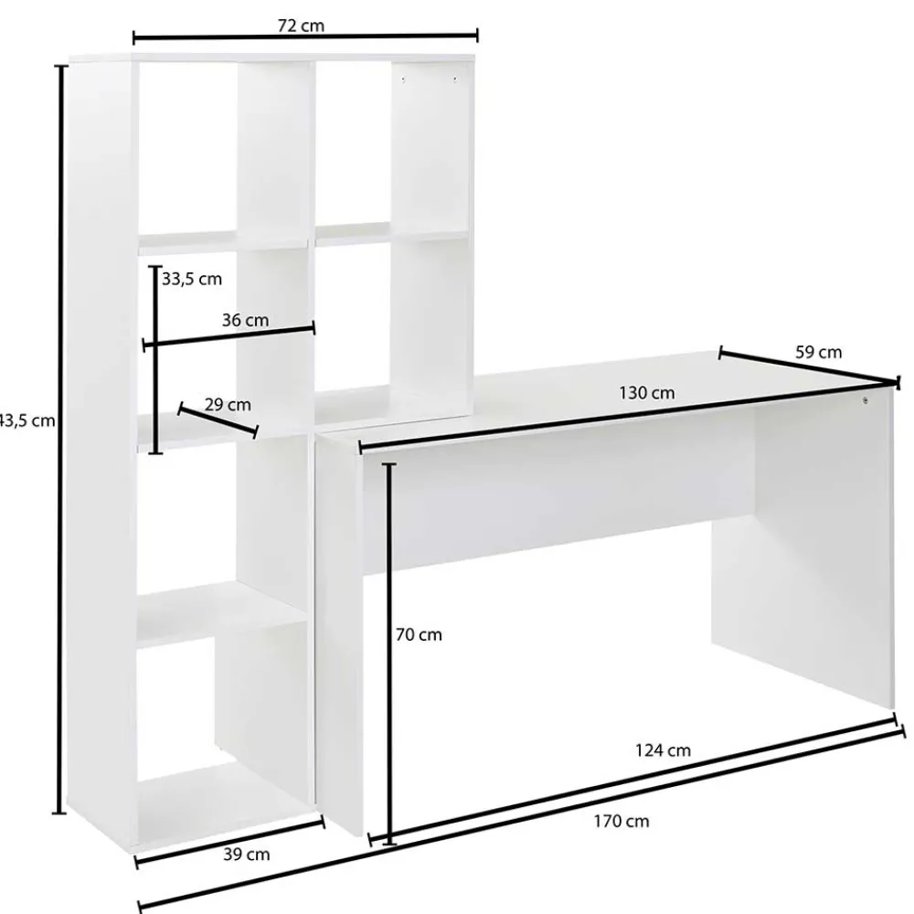 Wohnen Schreibtisch mit Regal 6 Fächer in Weiß - Intora