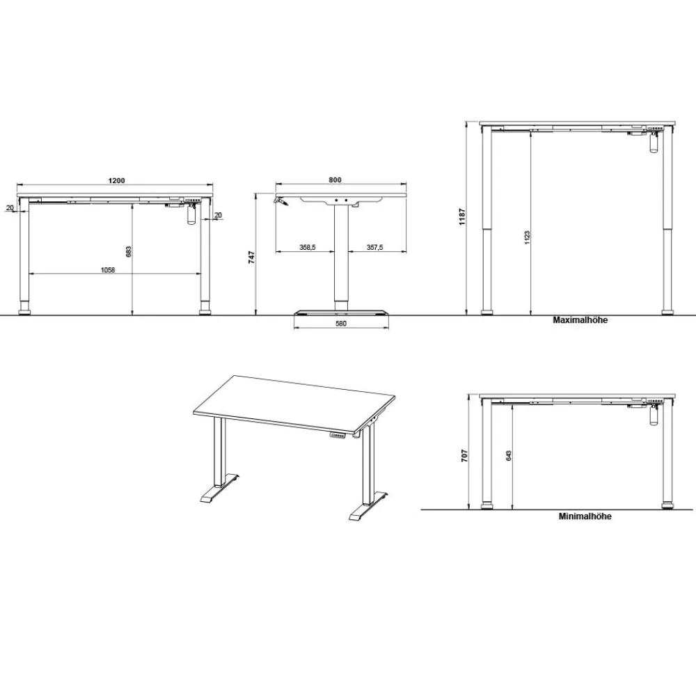 Wohnen Bürotische|Tische*Schreibtisch mit Rollcontainer Set - Chilena (zweiteilig)