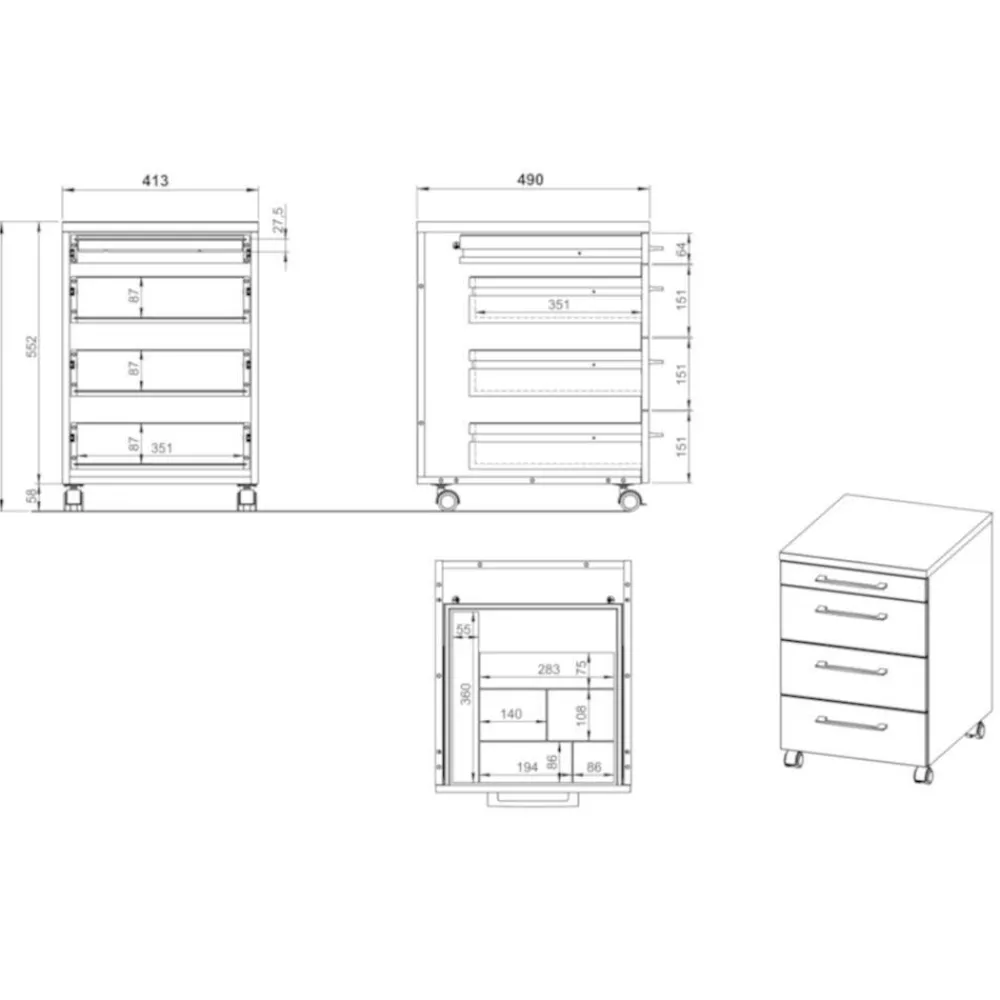 Wohnen Bürotische|Tische*Schreibtisch mit Rollcontainer Set - Chilena (zweiteilig)