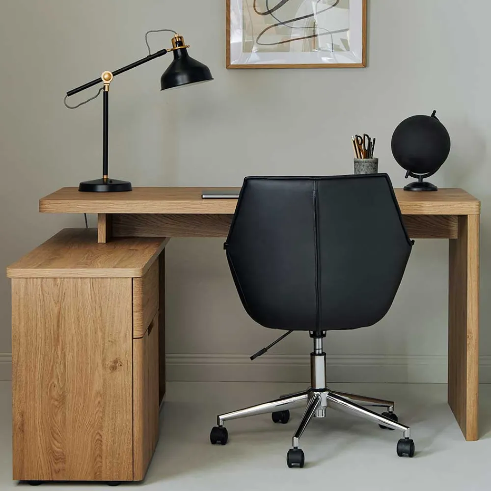 Kinder Wohnen Schreibtisch mit Seitenregal in Eiche Optik - Abacho