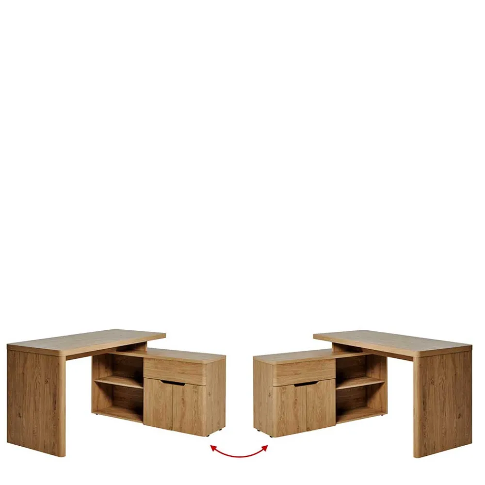 Kinder Wohnen Schreibtisch mit Seitenregal in Eiche Optik - Abacho