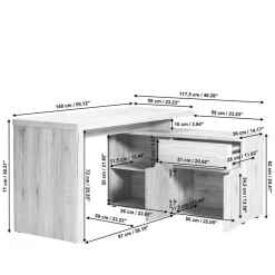 Kinder Wohnen Schreibtisch mit Seitenregal in Eiche Optik - Abacho