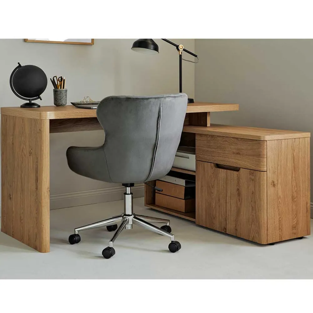 Kinder Wohnen Schreibtisch mit Seitenregal in Eiche Optik - Abacho