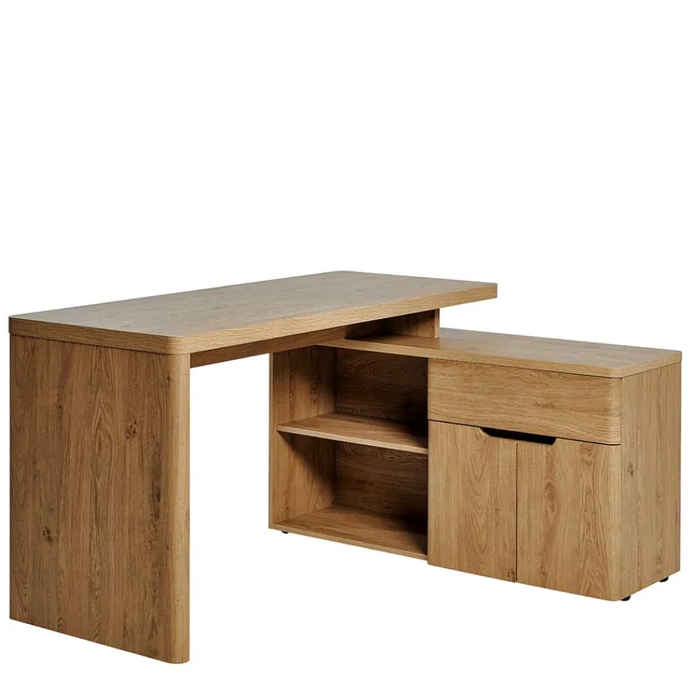 Kinder Wohnen Schreibtisch mit Seitenregal in Eiche Optik - Abacho