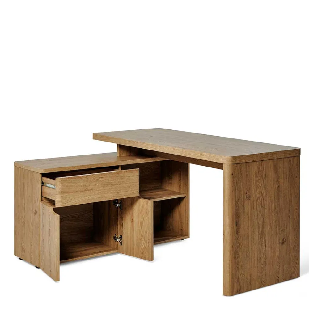 Kinder Wohnen Schreibtisch mit Seitenregal in Eiche Optik - Abacho