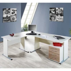 Wohnen Home Office Möbel|Büro Komplett*Schreibtisch Winkelkombi Set - Garian (dreiteilig)