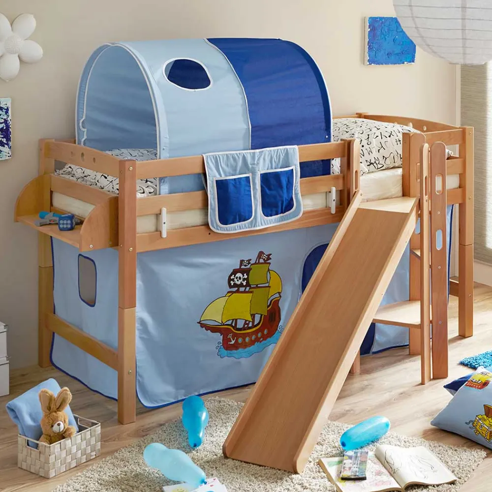 Wohnen Jugendbetten|Kindermöbel*Schräg Rutschen Hochbett in Natur Buche - Urak