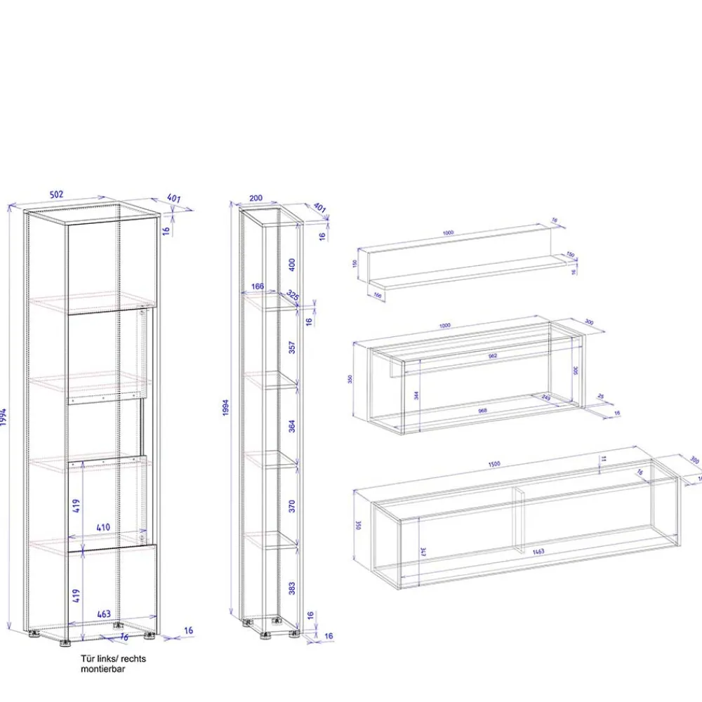 Wohnen Schränke & Wandboard Wohnzimmer Set - Ahilav (fünfteilig)