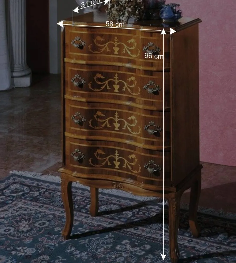 Wohnen Kommoden|Barock Möbel*Schubladen Kommode mit Bodenfreiheit Agosto in Nussbaum