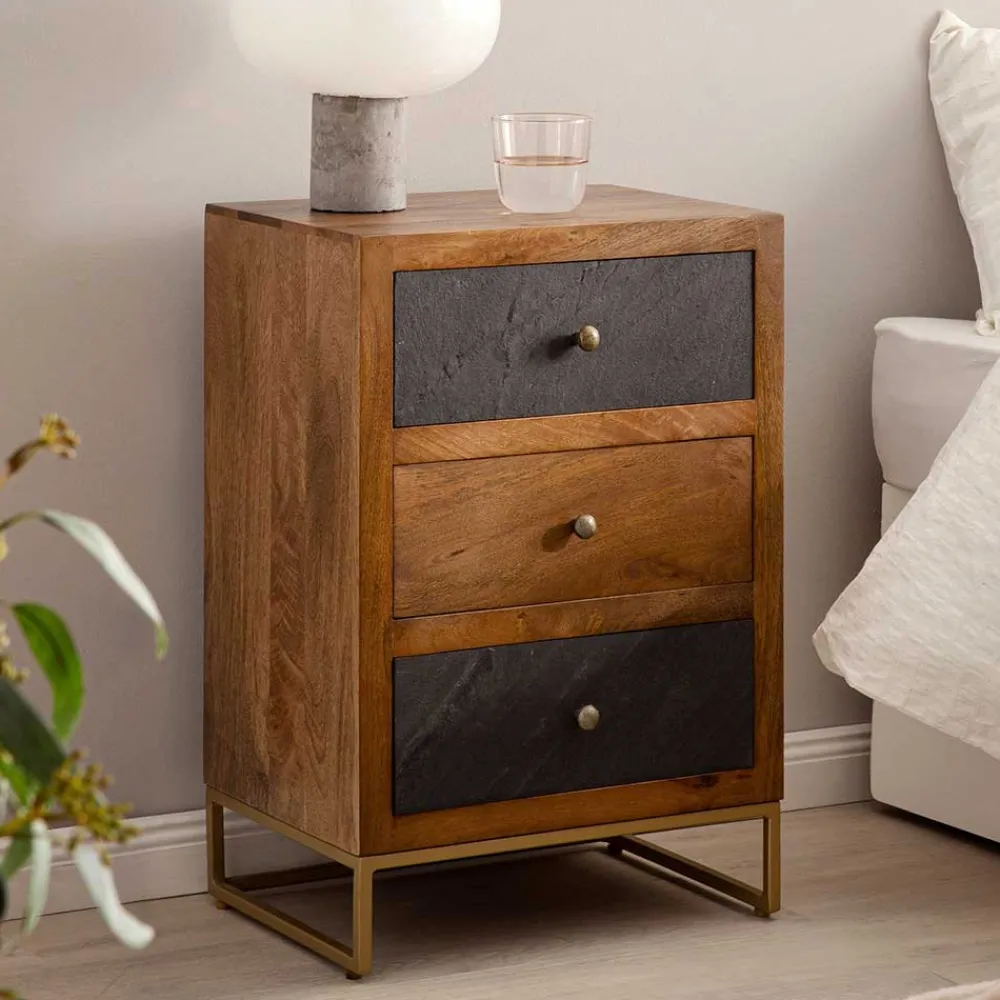 Wohnen Kommoden|Nachttische*3-Schubladen-Nachtkommode in Anthrazit Steinoptik - Posto