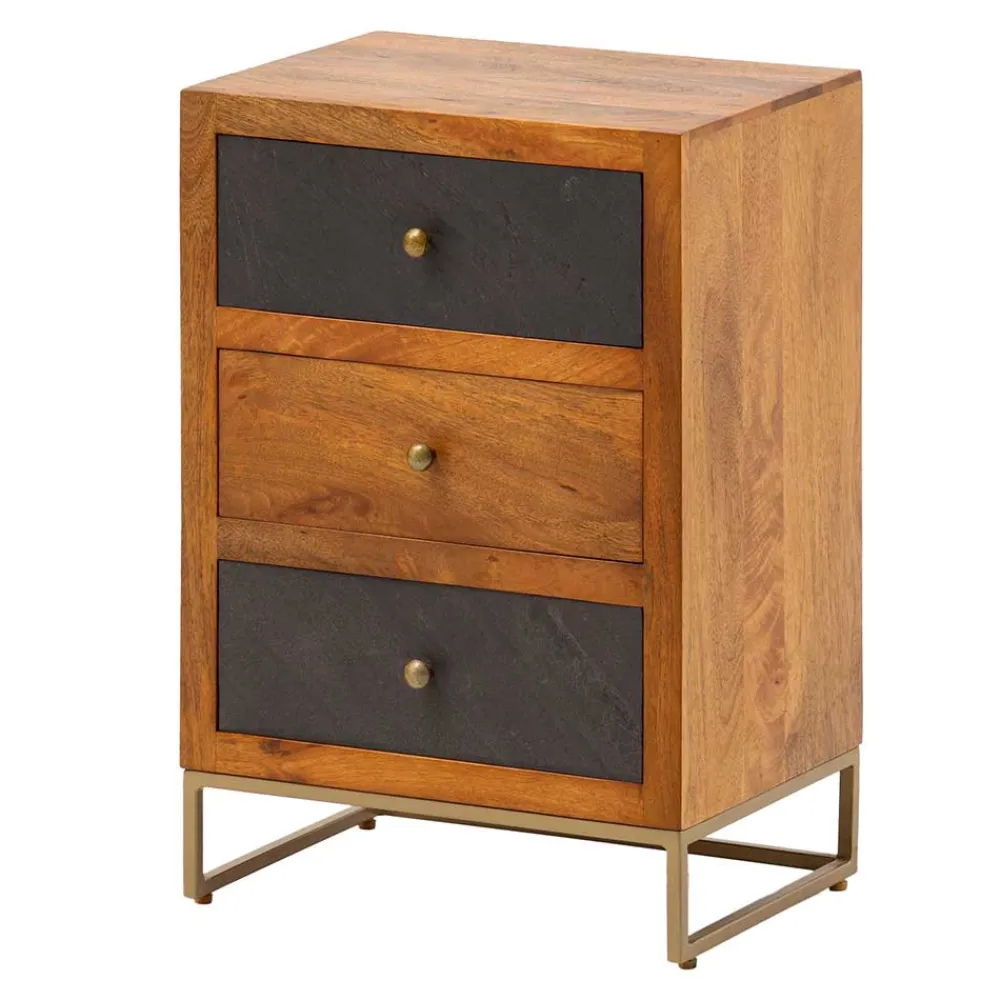 Wohnen Kommoden|Nachttische*3-Schubladen-Nachtkommode in Anthrazit Steinoptik - Posto