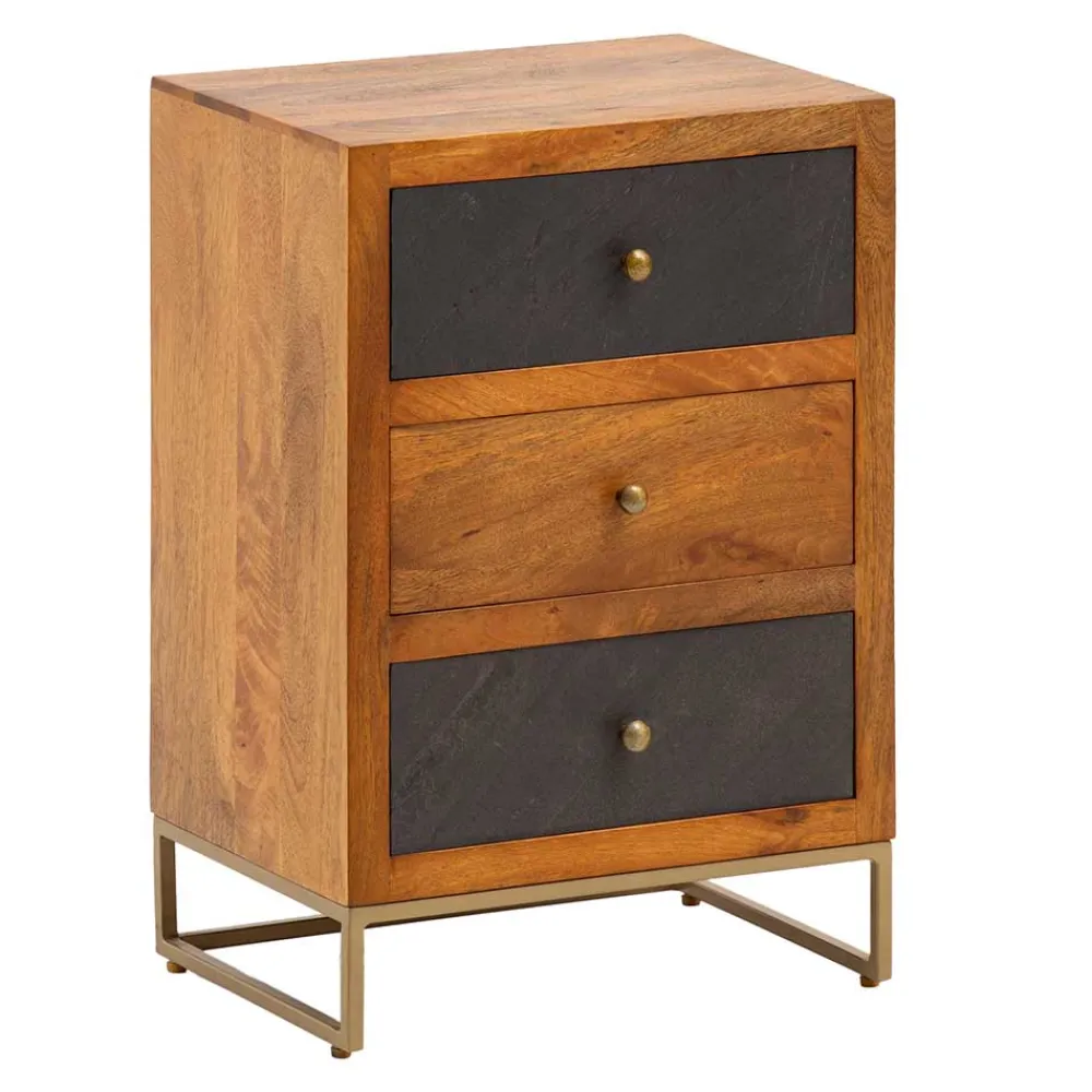 Wohnen Kommoden|Nachttische*3-Schubladen-Nachtkommode in Anthrazit Steinoptik - Posto