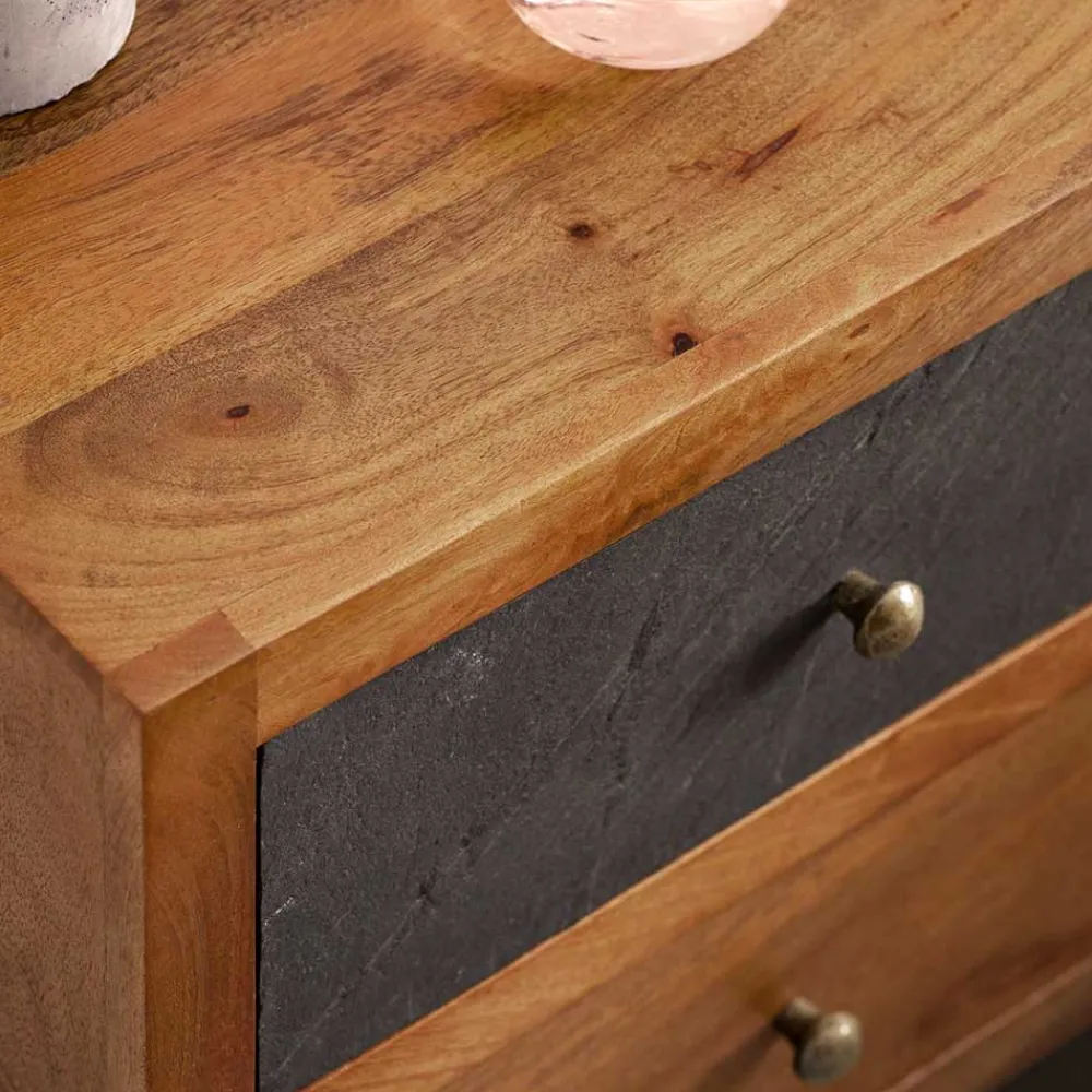 Wohnen Kommoden|Nachttische*3-Schubladen-Nachtkommode in Anthrazit Steinoptik - Posto