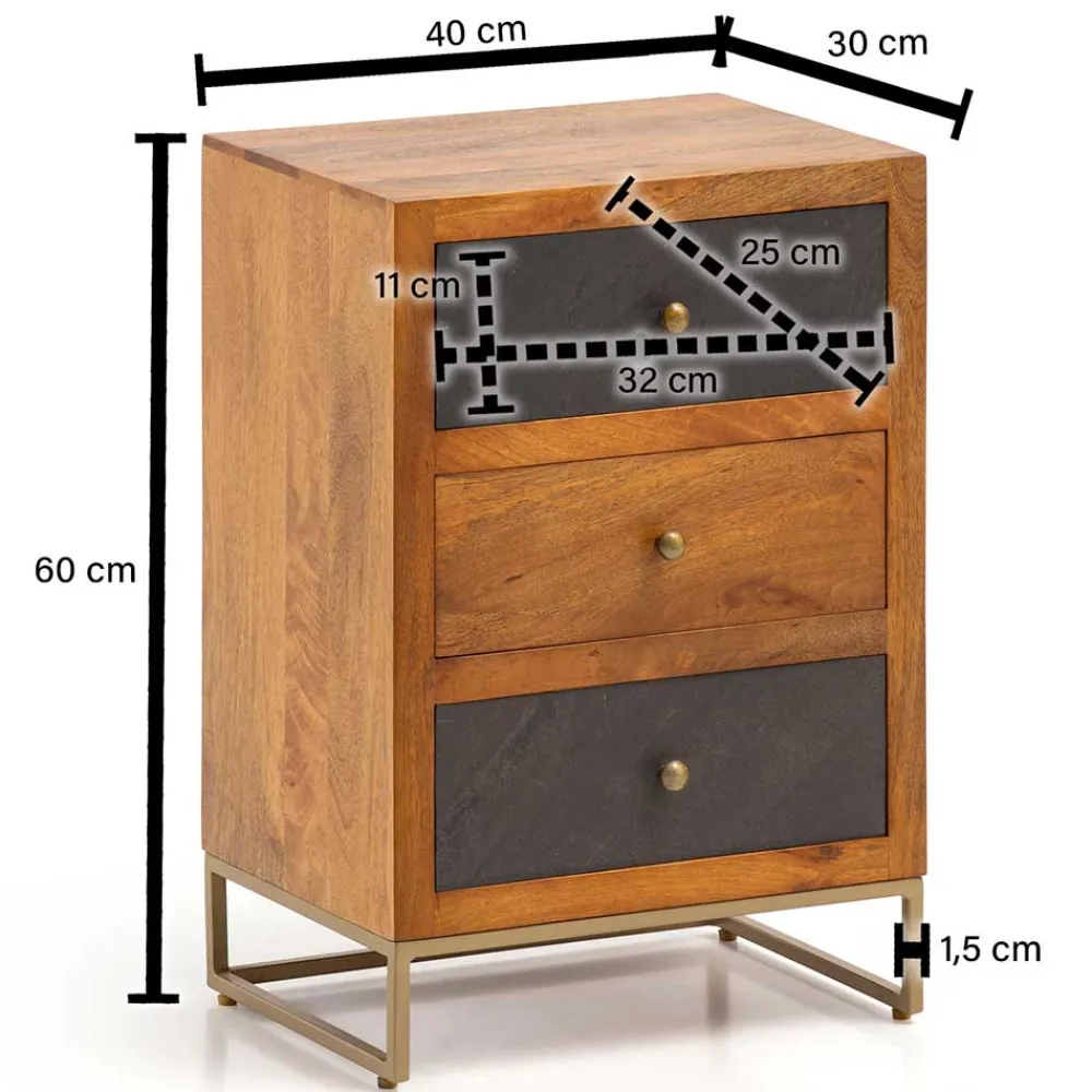 Wohnen Kommoden|Nachttische*3-Schubladen-Nachtkommode in Anthrazit Steinoptik - Posto