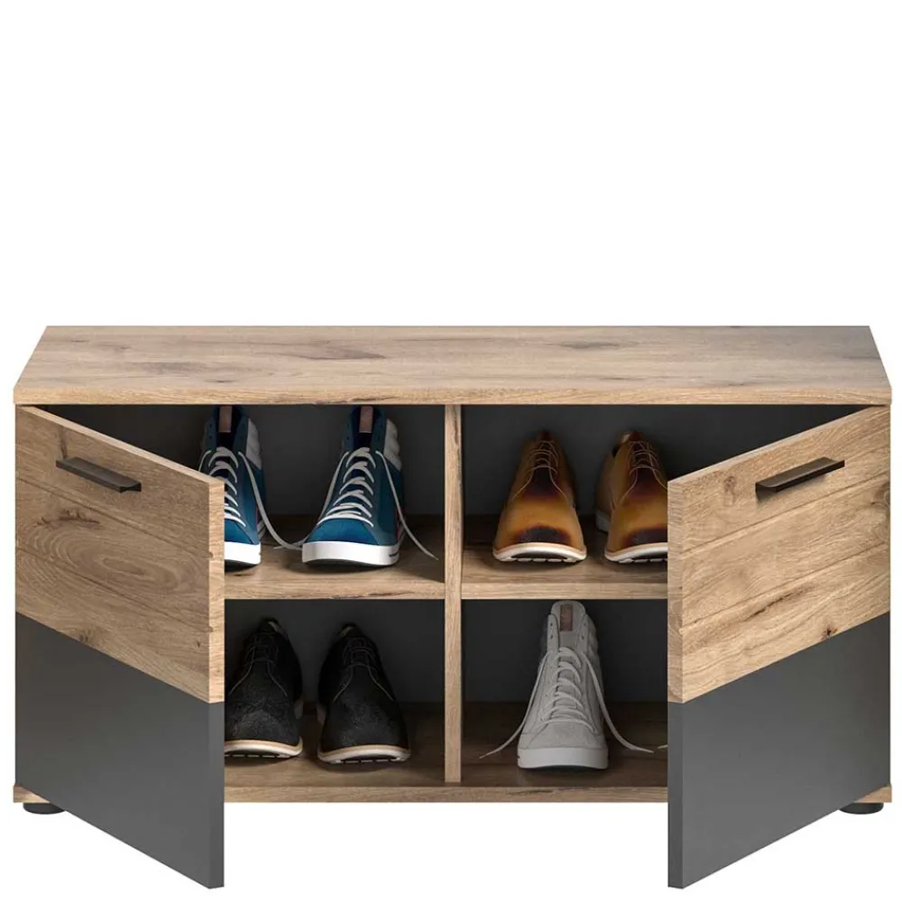 Wohnen Schuhbank in Wildeiche & Grau 90 cm - Catamaron