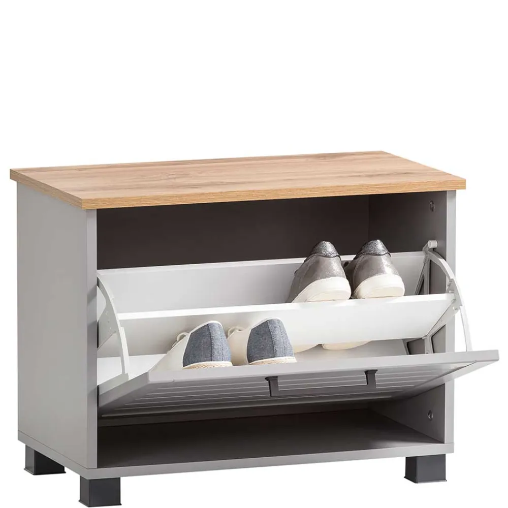 Wohnen Schuhschränke*Schuhbank mit Klappe in Platingrau & Eiche - Benja