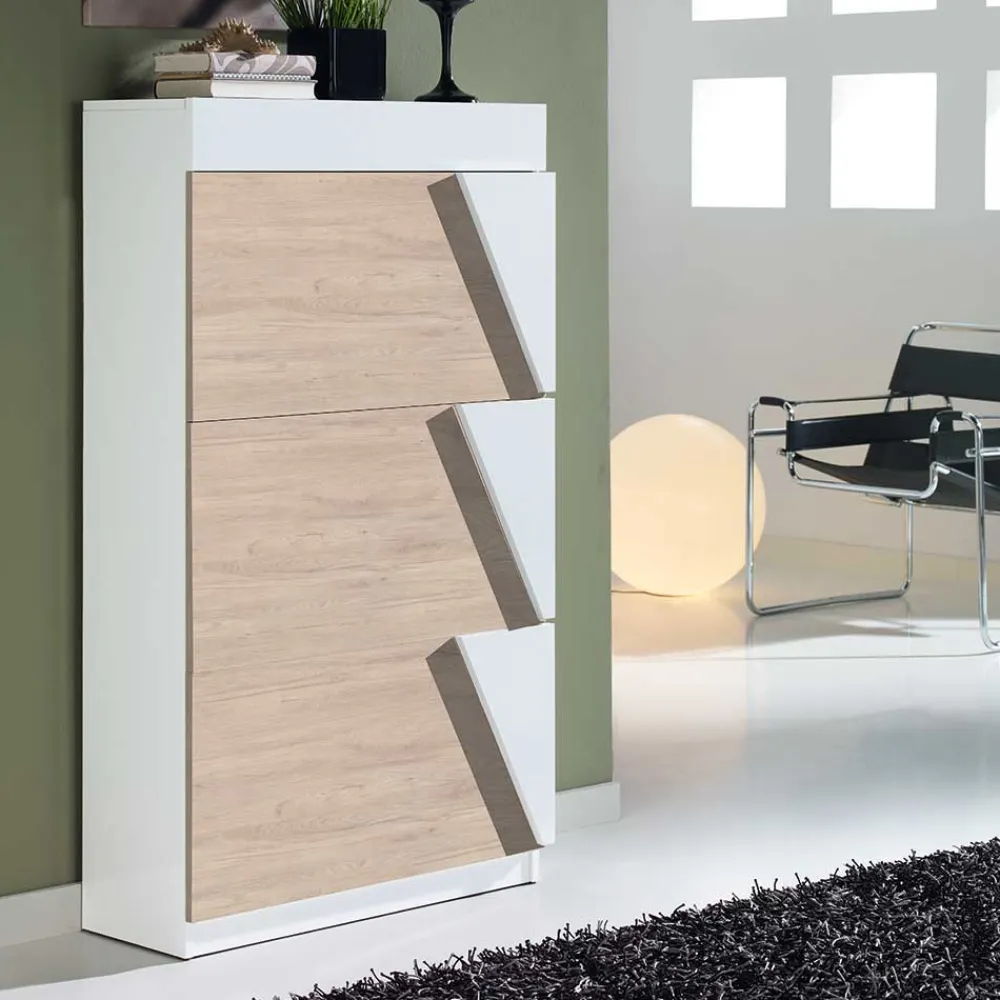 Wohnen Schuhschränke*Schuhklappenschrank in Weiß & Eiche Bianco - Nicalo