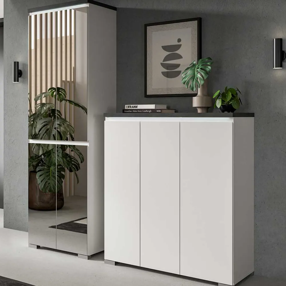 Wohnen Schuhschränke*Schuhkommode in Weiß und Dunkelgrau - Suad