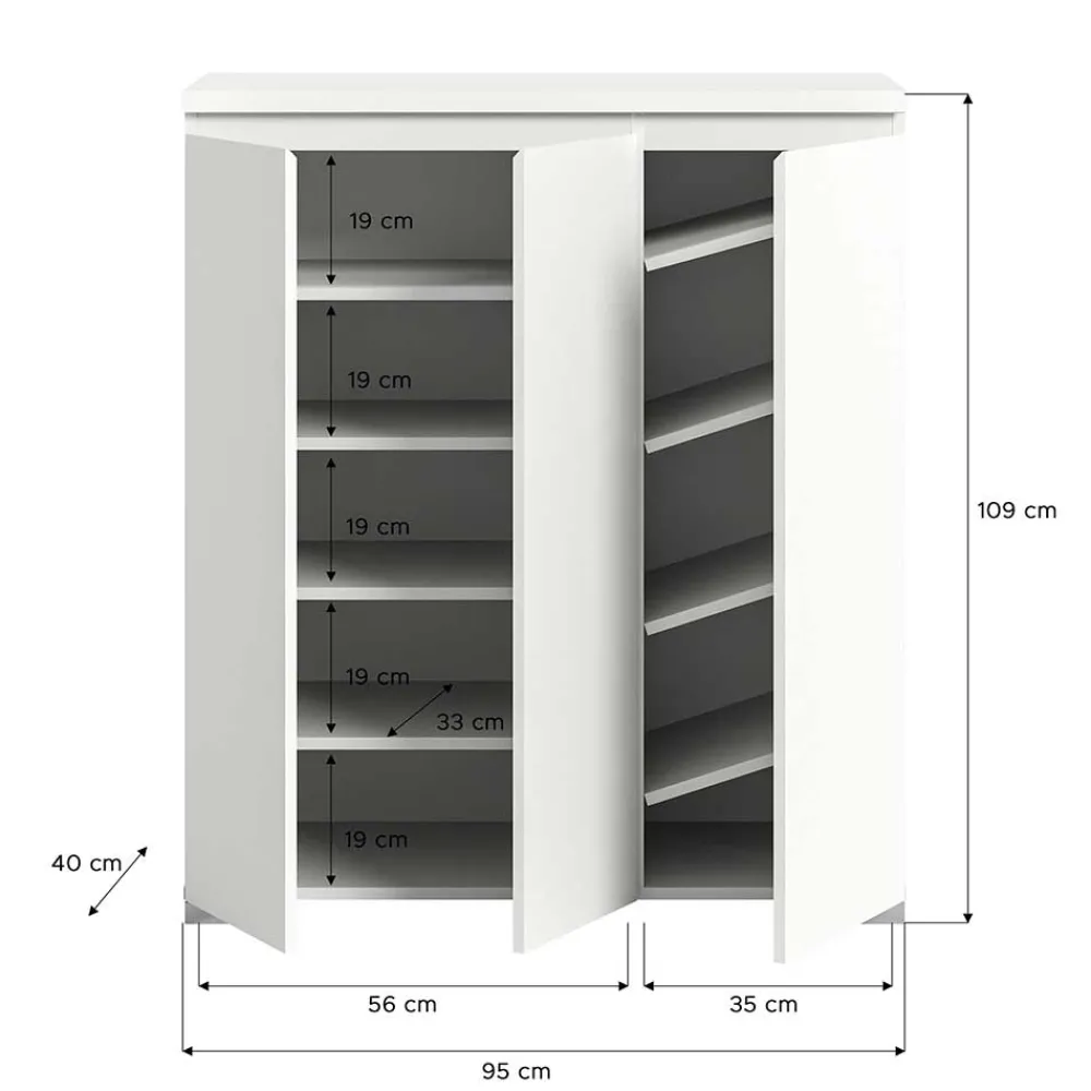 Wohnen Schuhschränke*Schuhkommode in Weiß und Dunkelgrau - Suad