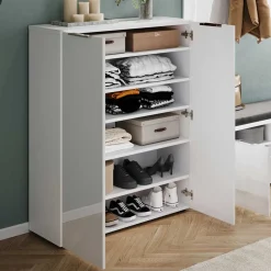 Wohnen Schuhschrank & Spiegel Set in Weiß - Kofi (zweiteilig)