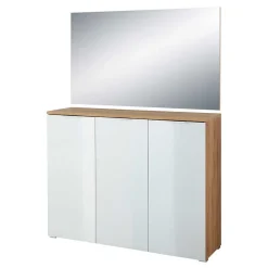 Wohnen Garderoben|Garderoben*Schuhschrank & Wandspiegel Set Reestyl in Eiche Dekor (zweiteilig)