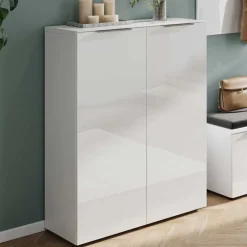 Wohnen Schuhschrank in Weiß mit Glasbeschichtung - Kofi