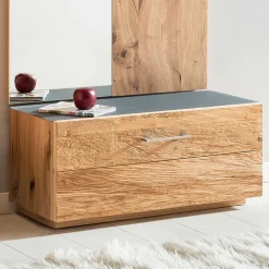 Wohnen Schuhschrank mit Balkeneiche Furnier Macusos & Glasplatte Anthrazit