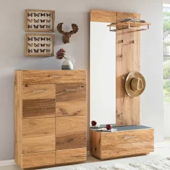 Wohnen Schuhschrank mit Balkeneiche Furnier Macusos & Glasplatte Anthrazit