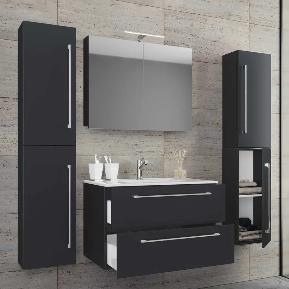 Wohnen Schwarze Badezimmer Einrichtungsset - Gloriella (vierteilig)