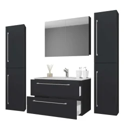 Wohnen Schwarze Badezimmer Einrichtungsset - Gloriella (vierteilig)