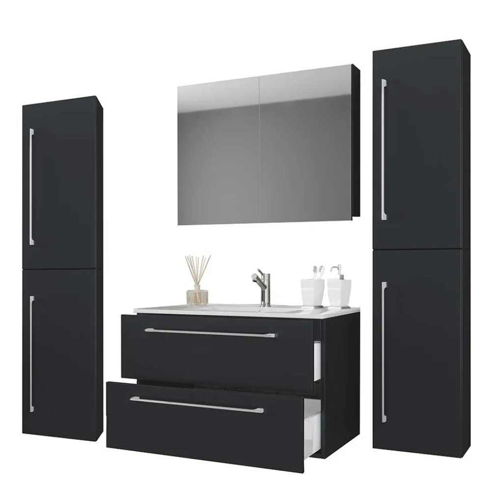 Wohnen Schwarze Badezimmer Einrichtungsset - Gloriella (vierteilig)
