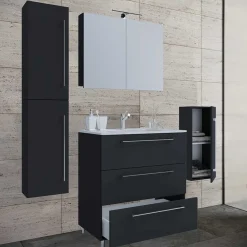 Wohnen Schwarze Badezimmermöbel mit Weiß - Gloriella (dreiteilig)