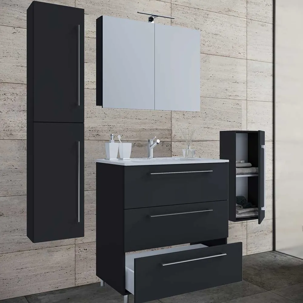 Wohnen Schwarze Badezimmermöbel mit Weiß - Gloriella (dreiteilig)