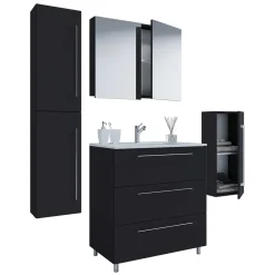Wohnen Schwarze Badezimmermöbel mit Weiß - Gloriella (dreiteilig)