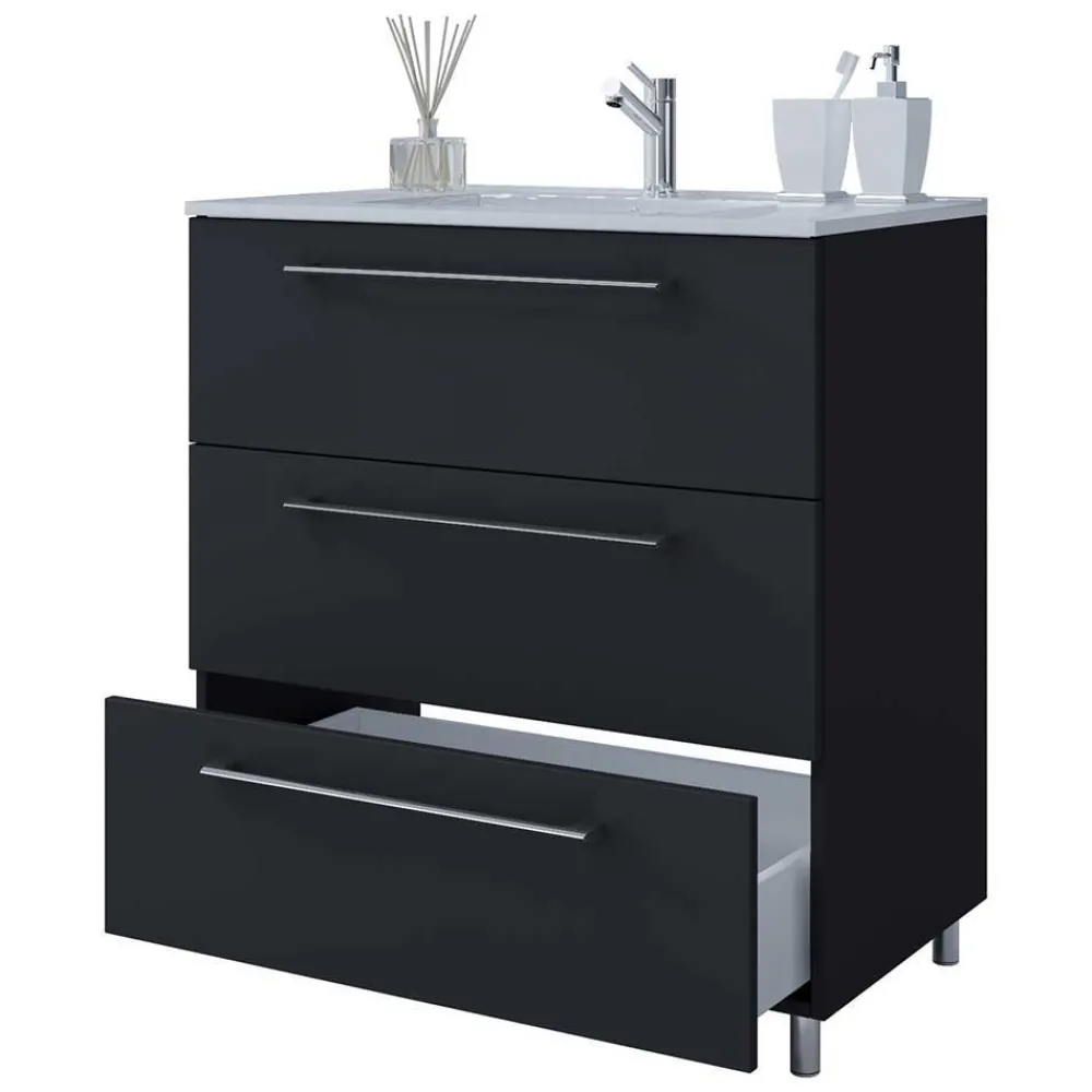 Wohnen Schwarze Badezimmermöbel mit Weiß - Gloriella (dreiteilig)