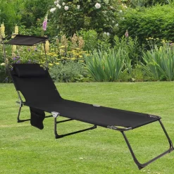 Wohnen Balkonmöbel|Metall-Gartenmöbel*Schwarze Sonnenliege zusammenklappbar - Ambia
