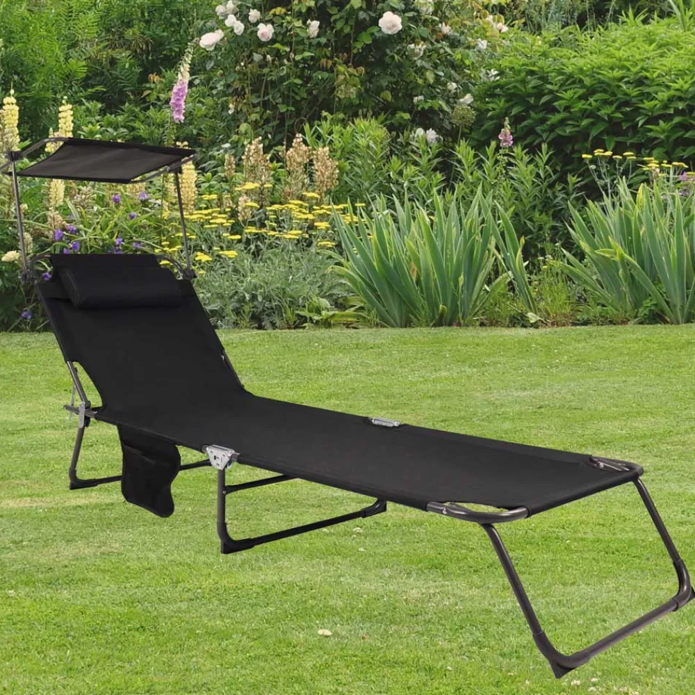 Wohnen Balkonmöbel|Metall-Gartenmöbel*Schwarze Sonnenliege zusammenklappbar - Ambia