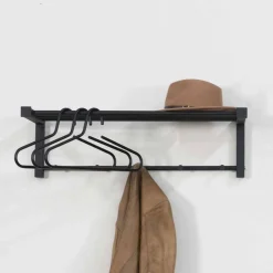 Wohnen Garderoben|Garderoben*Schwarze Stahl Wandgarderobe mit Hutablage - Tattra