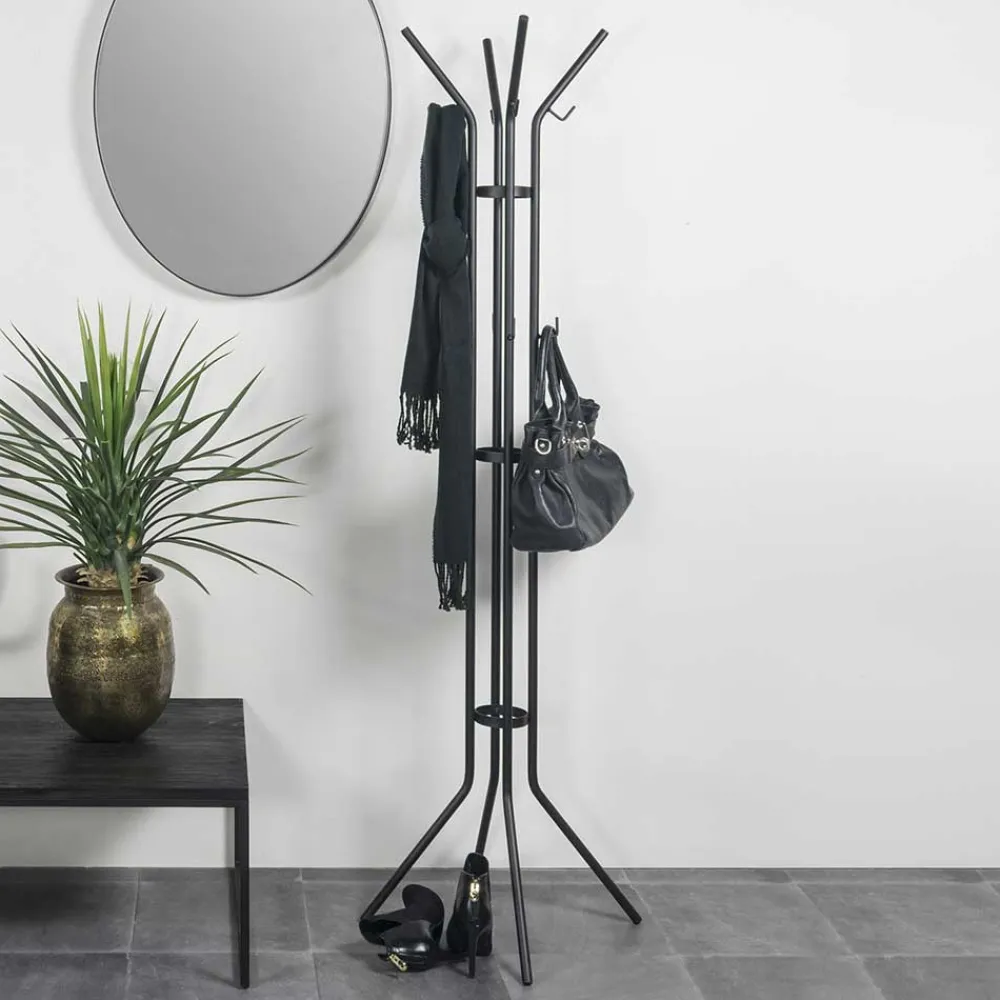 Wohnen Bürogarderoben*Schwarze Standgarderobe aus Stahl - Rubertus