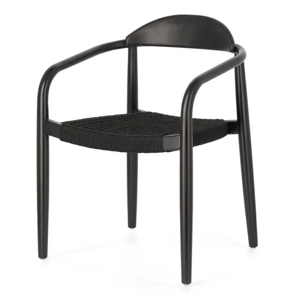 Wohnen Schwarze Stühle aus Akazie & Kordel - Varioma (4er Set)