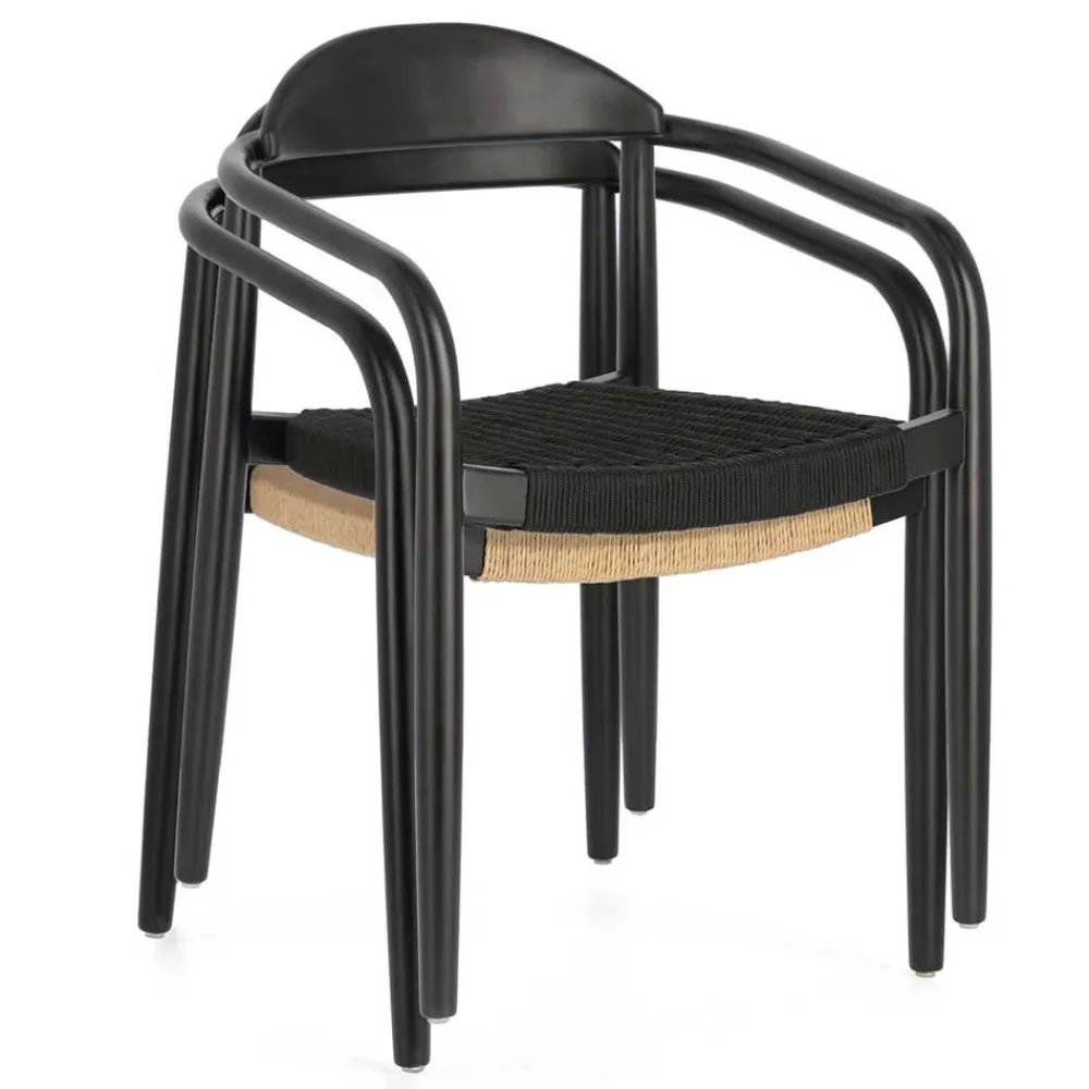 Wohnen Schwarze Stühle aus Akazie & Kordel - Varioma (4er Set)
