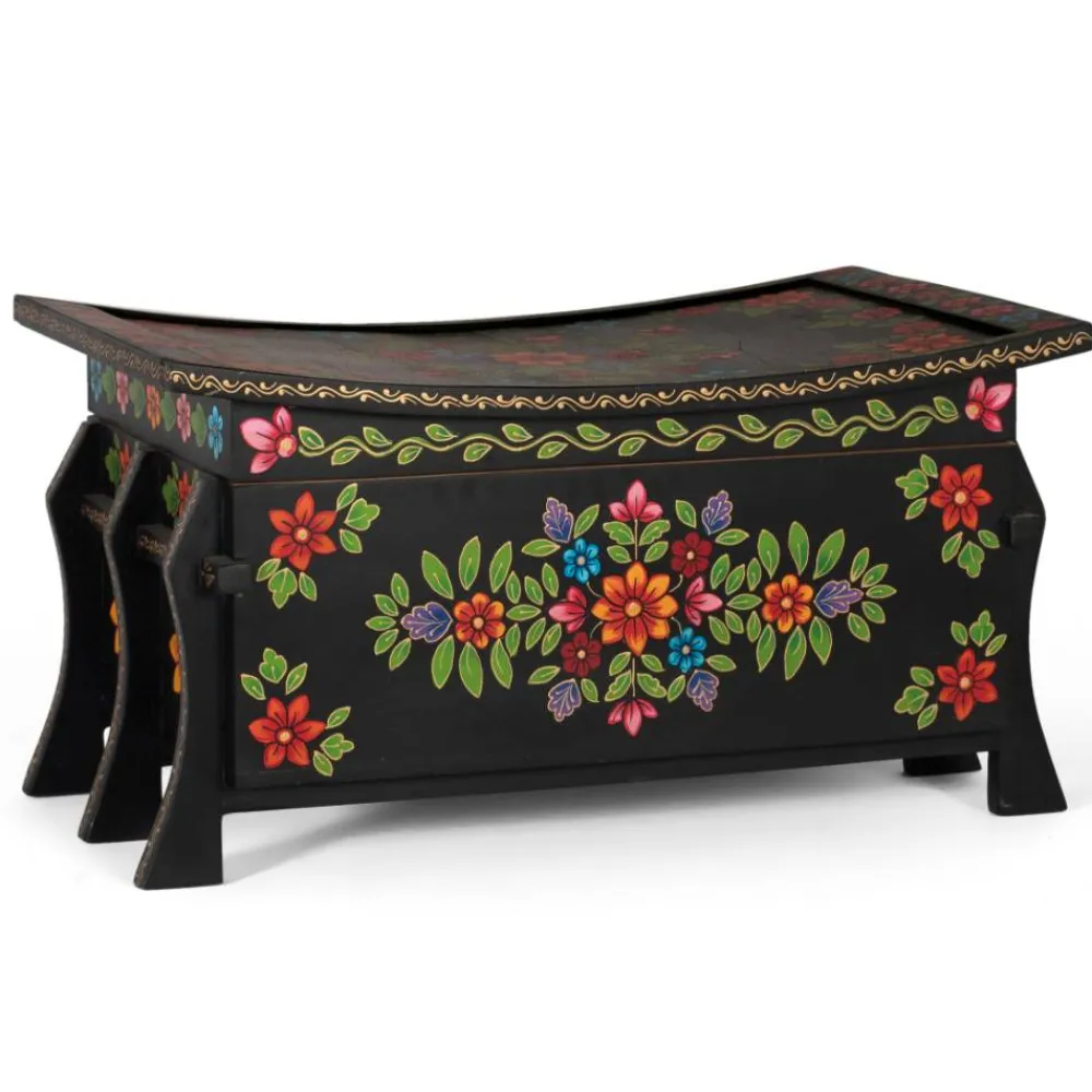 Wohnen Schwarze Truhe mit bunter Blumen Malerei - Sacrala